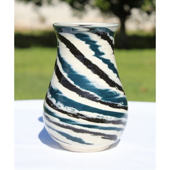 Ceramic Porcelain Marbled Blue and Black Vase Art Studio Pottery Signed - Picture 7 of 9